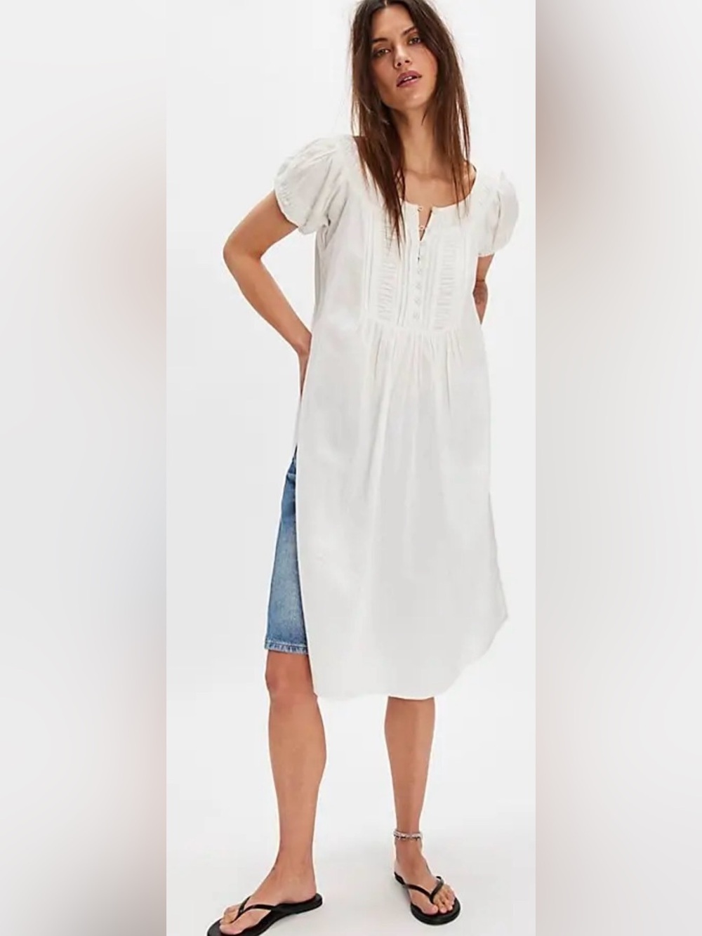 FREE PEOPLE Fayre Midi Tunic Dress Ivory Cottagecore Boho NWT Size M - Picture 7 of 16